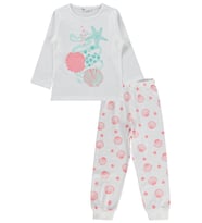 Civil Girls Deniz Kabuğu Desenli 2-5 Yaş Pijama Takımı - Kırık Beyaz