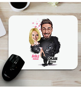 Kişiye Özel Goril ve Sevgilisi Karikatürlü Mouse Pad
