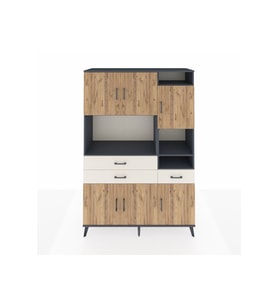 Hyperion Dolap 10 Raflı 3 Çekmeceli 6 Kapaklı 132x44x195 Antrasit-Çam/Aytaşı
