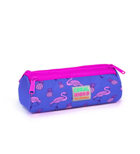 Coral High Kids Lavanta Pembe Flamingo Desenli Üç Bölmeli Kalem Çantası 22316