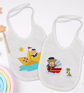 BK Kids Sevimli Kaptan Tasarımlı 2’li Beyaz Mama Önlüğü-1