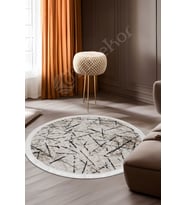 Dijidekor Halı Vizon Cool Karo Yıkanabilir Yuvarlak Saçaklı İnce Yolluk Kilim Salon Halısı Modeli (Krem)