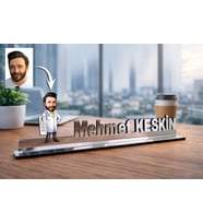 Kişiye Özel Göz Doktoru Karikatürlü 30 cm Ayna Pleksi Masaüstü İsimlik - Doktor Hediyesi Doktora Özel Hediye