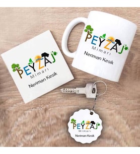 Peyzaj Mimarı Kupa Bardak Altlık ve Anahtarlık Hediye Seti (Model 1)