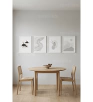 Modern Minimalist Soyut Manzara ve Organik Çizgiler 4’lü Ahşap Çerçeveli Tablo Seti