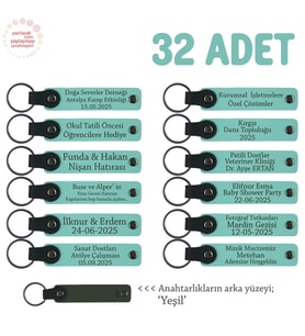 Toplantı Katılımcılarına Hediye 32'li Set, İsim Yazılı Deri Anahtarlık, Turkuaz & Yeşil