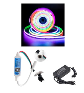5 Metre 12V 12mm İç Mekan 720 Pixel Cob Ledli SP621 Bluetooth Cep Telefonundan Kumandalı 5A Plastik