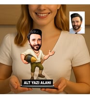 Kişiye Özel Seyitonbaşı Erkek Karikatürlü 18 cm MDF Masaüstü Biblo - Masaüstü Hediye
