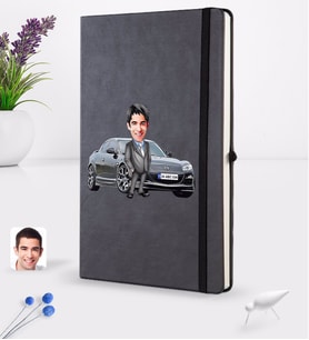 BK Gift Kişiye Özel Plakalı Erkek Mazda RX-8 Karikatürlü Siyah Termo Deri Defter 16x24cm Model 1