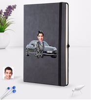 BK Gift Kişiye Özel Plakalı Erkek Mazda RX-8 Karikatürlü Siyah Termo Deri Defter 16x24cm Model 1