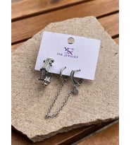 YSX Jewelry Halka Zincir Üçlü Küpe Seti