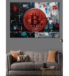 Kırmızı Bitcoin Logosu Modern Tablo Dekoratif Kanvas - Mdf Ahşap Tablo