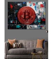 Kırmızı Bitcoin Logosu Modern Tablo Dekoratif Kanvas - Mdf Ahşap Tablo