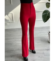 Kadın Yüksek Bel İspanyol Paça Kumaş Pantolon (Kırmızı)