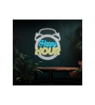 Happy HOUR Yazılı Saat Figürlü Neon Tabela