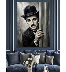 Kapı Arasından Bakan Charlie Chaplin Dekoratif Kanvas - Mdf Ahşap Tablo