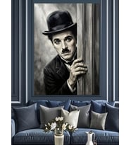 Kapı Arasından Bakan Charlie Chaplin Dekoratif Kanvas - Mdf Ahşap Tablo