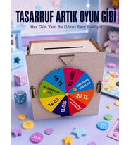 Para Biriktirme Challenge Kutusu Eğlenceli Şans Çarkı Ahşap Tasarruf Kumbarası