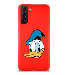 Samsung Galaxy S21 Plus Soft Premier Kapak Donald Duck-B Tasarımlı Silikon Kılıf - Kırmızı (Şeffaf)