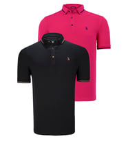 İKİLİ SET T8586 DEWBERRY ERKEK T-SHIRT-SİYAH-FUŞYA