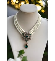 Kristal Taşlı Su Damlası Sallantılı Tasarım İnci Kolye (Yeşil)