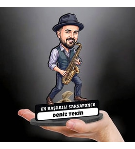 Saksafoncu Müzisyen Erkeğe Hediye Kişiye Özel Karikatürlü Biblo
