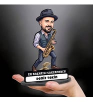 Saksafoncu Müzisyen Erkeğe Hediye Kişiye Özel Karikatürlü Biblo