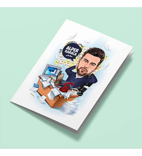Kişiye Özel İş Yorgunu Erkek Karikatürlü Tebrik Kartı