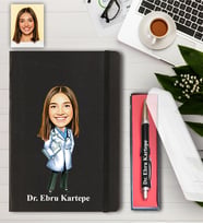 Kişiye Özel Bayan Doktor Karikatürlü Defter ve Kalem