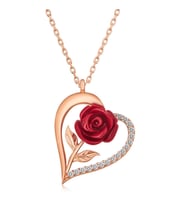 ?Gümüş Rose Kalpli Kırmızı Gül Kadın Kolye