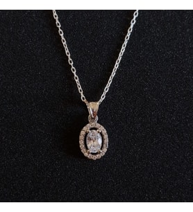 925 Ayar Gümüş Baget Zirkon Taşlı Oval Tasarım Trend Kadın Kolye Anneler Günü Hediye