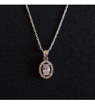 925 Ayar Gümüş Baget Zirkon Taşlı Oval Tasarım Trend Kadın Kolye Anneler Günü Hediye