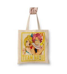 Fairy Tail Team Nalu Natsu Lucy Beyaz Bez Çanta Uzun Saplı Alışveriş Çantası Plaj Çantası