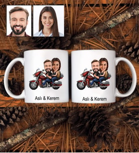 Kişiye Özel Motorcu Çift Tasarımlı Karikatürlü 2 Adet Kupa Bardak 72