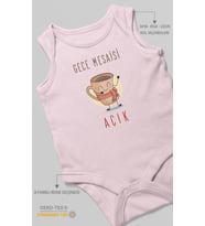 Gece Mesaisi Açık Baskılı Bebek Zıbını – Çıtçıtlı Body  %100 Pamuk Sıfır Kol (Bebek Pembesi)