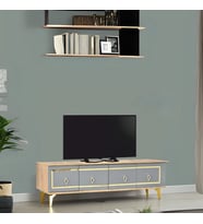 Vina Tv Sehpası Atlantik Çam Antrasit Gold 4 Kapaklı Çizgili Kulplu 160x36x50 Cm