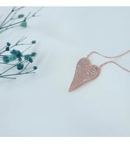 925 Ayar Favori Zirkon Taşlı Dolgulu Kalp Modelli Gümüş Kolye (Rose - Gold)