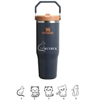 Kişiye Özel Stanley The Iceflow Flip Straw Pipetli Termos 0,89 L Özel Isimli & Fotoğraflı (Mor)