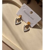 MurayShine Sedef Taşlı Üçgen Kesim Paslanmaz Çelik Minimal Küpe (Gold)