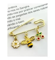 Altın Renk Broş İskoç İğnesi Yaka İğnesi Charmlı İğne Çengelli İğne Papatya-Arı-Kiraz (Gold)