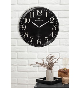 KENSINGTON LONDON YAZILI SİYAH ZEMİNLİ BOMBELİ DUVAR SAATİ 35 CM