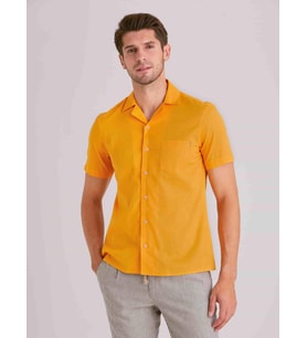 Hardal Erkek Slim Fit Düz Küba Yaka Kısa Kol Gömlek - 58164