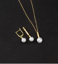 925 Ayar Gümüş Zirkon Taşlı Küre İnci Set (Altın)