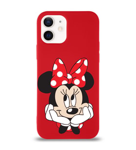 Apple iPhone 12 Uyumlu Lansman Kılıf Minnie Mouse Tasarımlı Altı Kapalı İçi Kadife Kaplı  Kapak (Şeffaf)