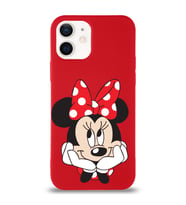Apple iPhone 12 Uyumlu Lansman Kılıf Minnie Mouse Tasarımlı Altı Kapalı İçi Kadife Kaplı  Kapak (Şeffaf)