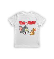 Tom & Jerry baskılı pamuklu penye kumaş yazlık çocuk tişört (Beyaz)