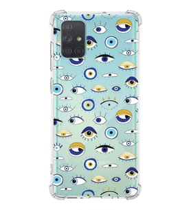 PrintiFy Samsung Galaxy A71 Uyumlu Nazar Boncuğu 2 Baskılı Şeffaf Köşe Korumalı Antişok Kılıf