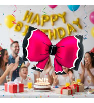 92x58 cm Fuşya Bowtie Fiyonk Folyo Balon - Doğum Günü Parti Dekorasyon Balonu