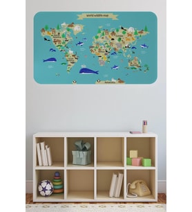 Eğitici Dünya Haritası Dünya Atlası Çocuk Ve Bebek Odası Duvar Sticker -60x105-3829