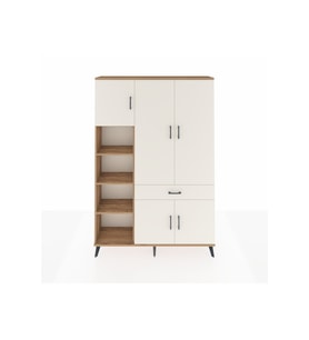 Arges Gardrop 8 Raflı Tek Çekmeceli 5 Kapaklı 132x30x195 Çam-Aytaşı